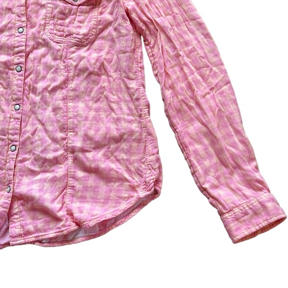 Maurices pink & orange plaid checkered long sleeve button down shirt - Picture 6 of 14